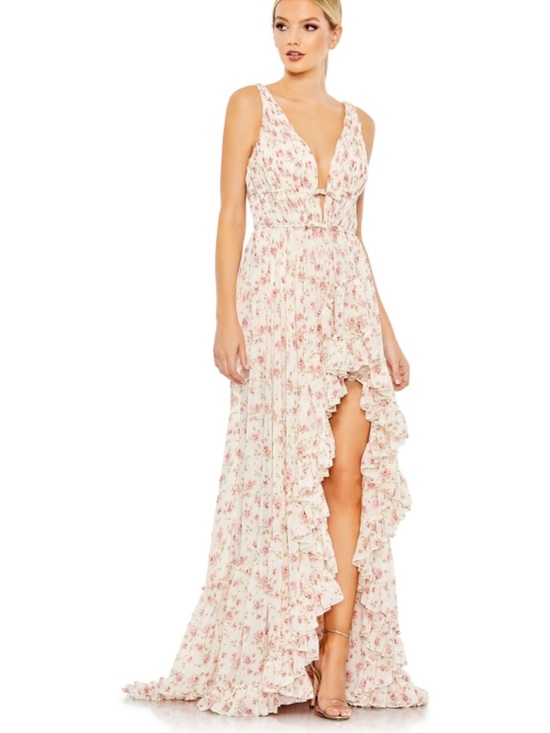 Mac Duggal Dresses & Skirts - NWT Mac Duggal Multicolor Floral Print Sleeveless Ruffled High-Low Gown pink
